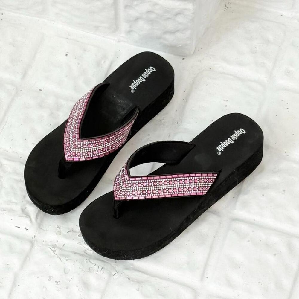 ✿ Y2K Rhinestone Platform Flip Flops ✿